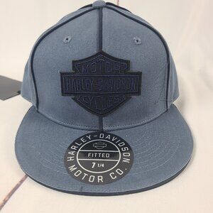 Harley Davidson‎ Motor Cycle Fitted Hat Size  7 1/4" Woven Blue NWT